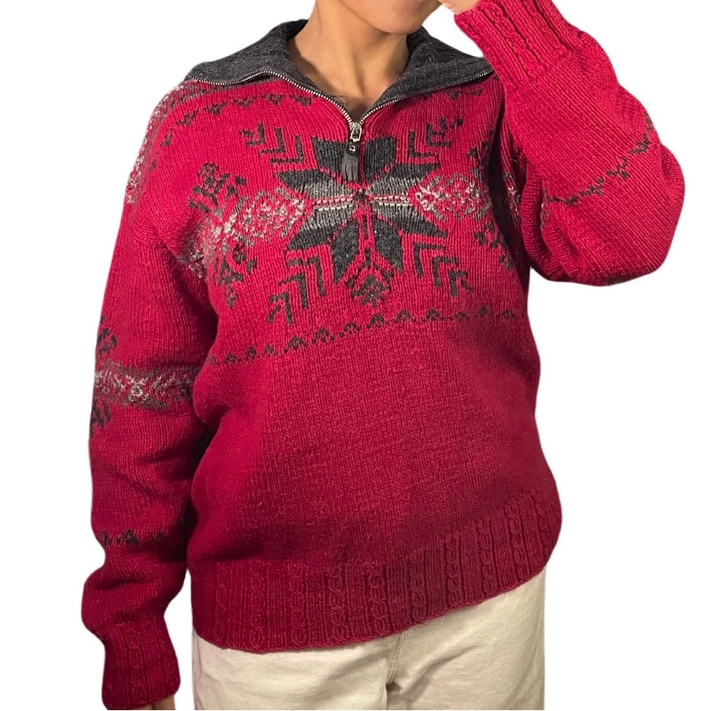Women's Red Patterned Sweater